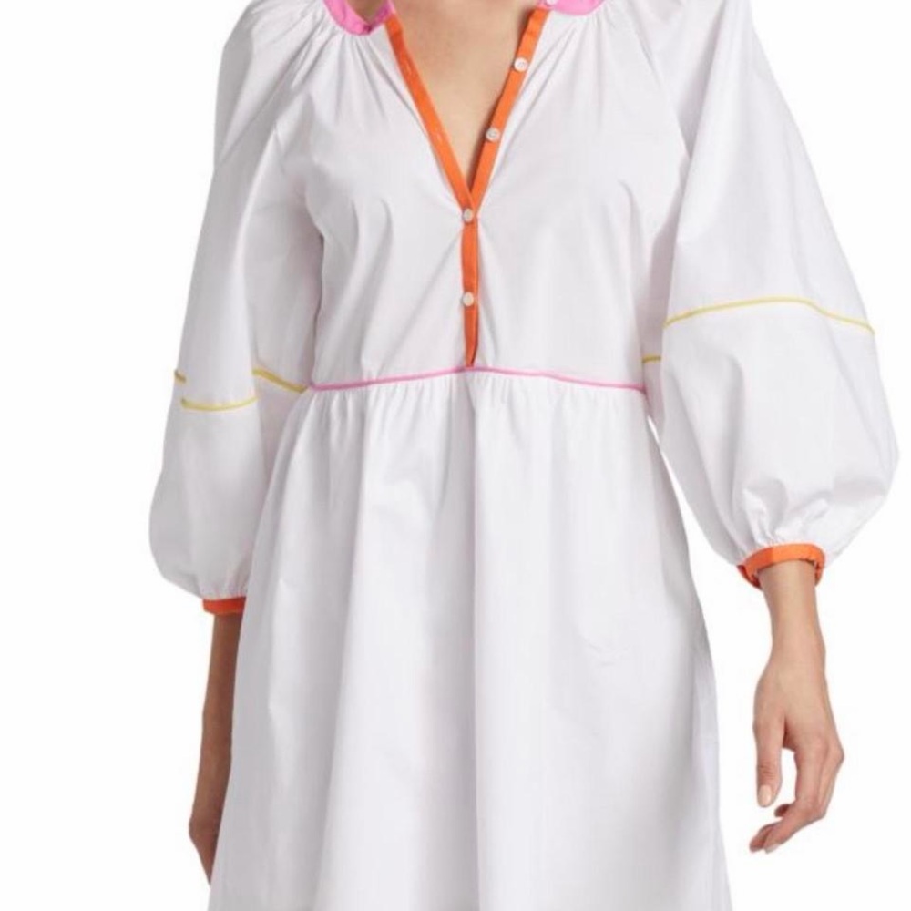 STAUD White Dress with Pink and Orange Accents